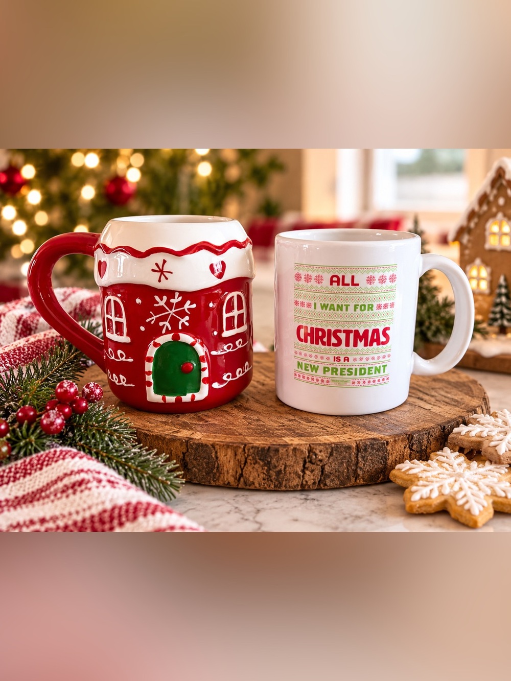 Christmas Mugs Set of 2 in Red & White